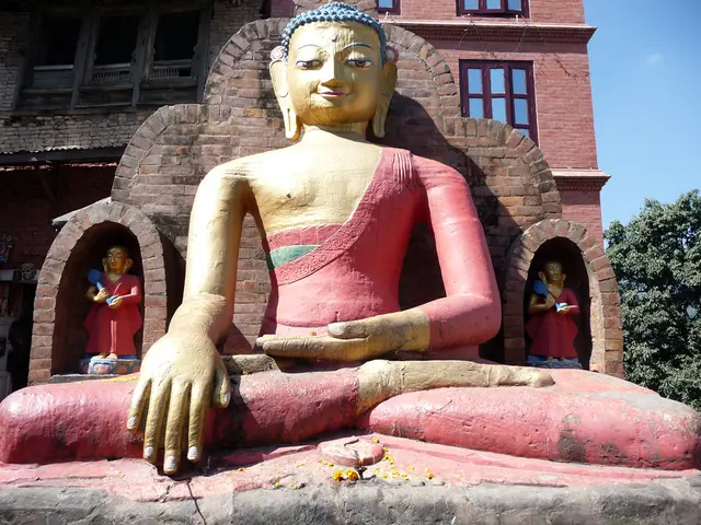 Ancient city remnants adorned with countless Buddha statues.