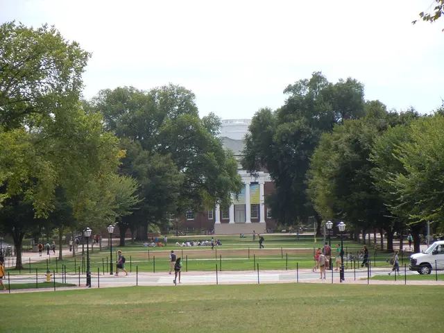 It is an university and there are many students moving around the university,in between there is a...