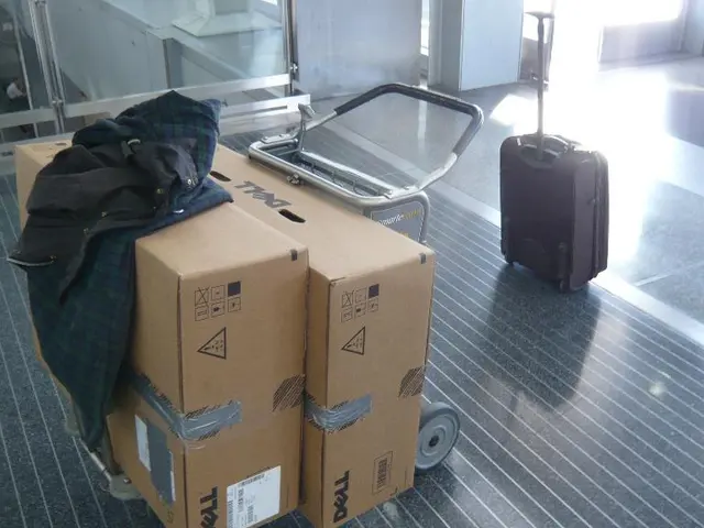 In the image we can see there is a travelling suitcase and on there is a cardboard boxes.