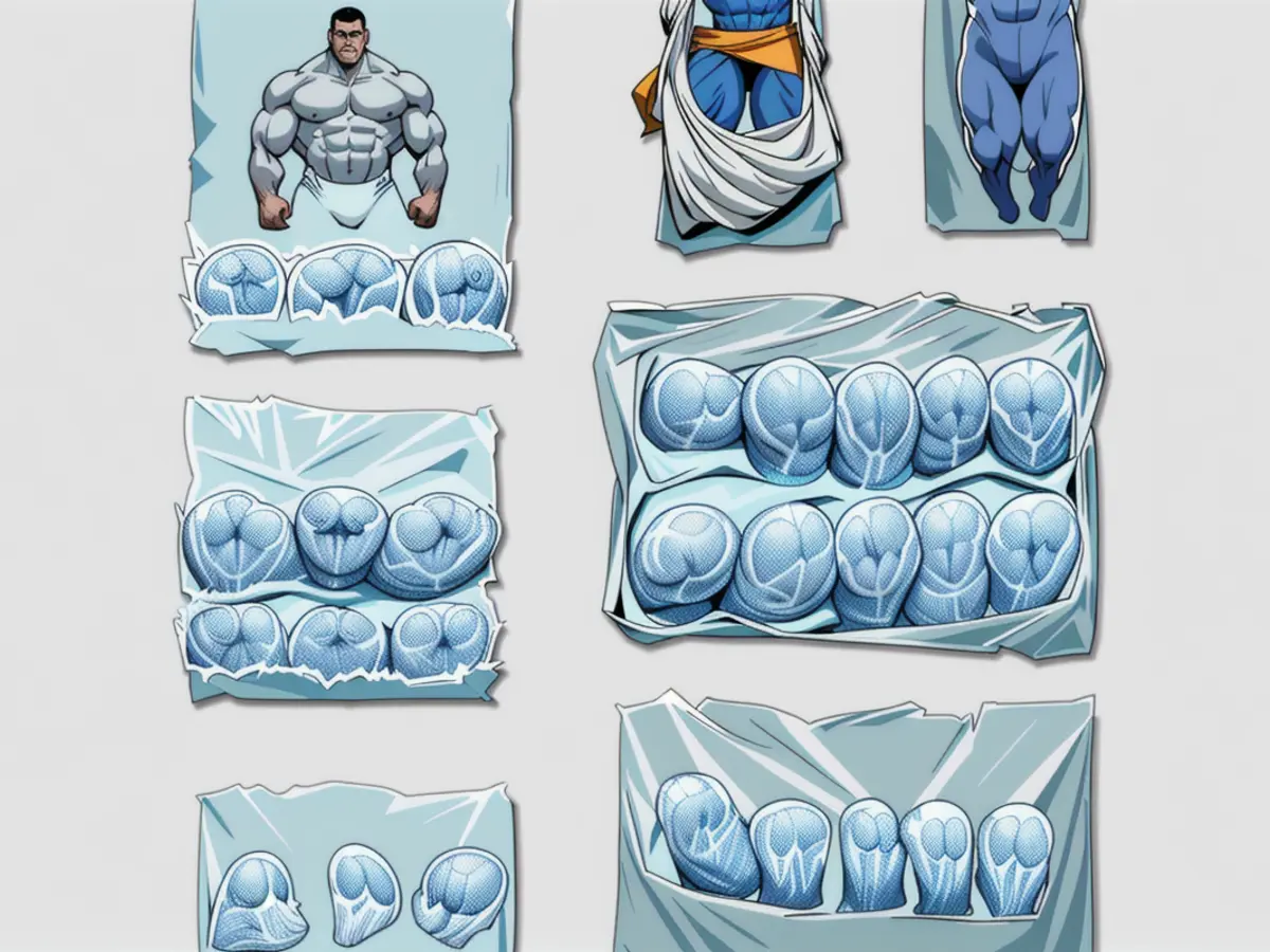 Seven Compact, Light Blue Organizers for Efficient Packing Blue packing cubes in a collection of 7, neatly arranged.
